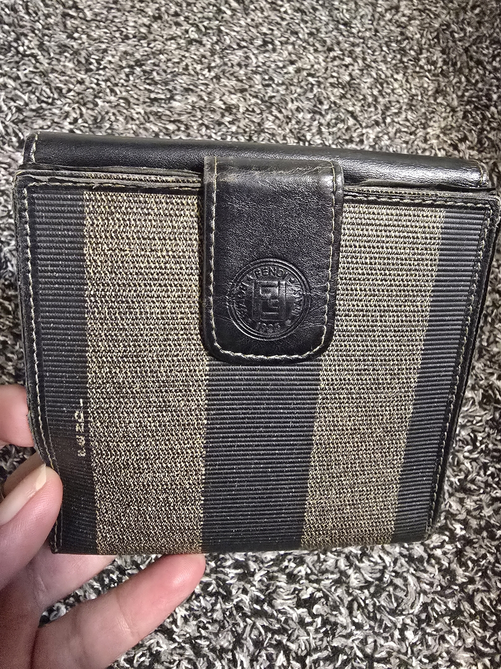 Fendi Men's Striped Canvas Wallet in Black and Brown